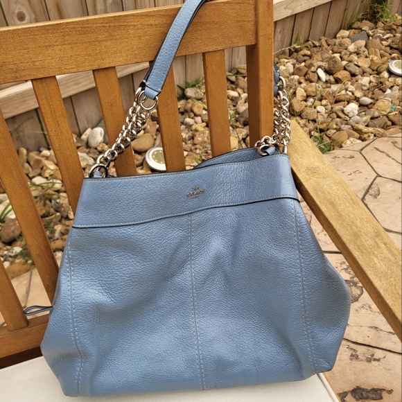 COACH Lexy Silver Chain Shoulder Bag Purse in Blue Cornflower F27594 - Picture 5 of 15